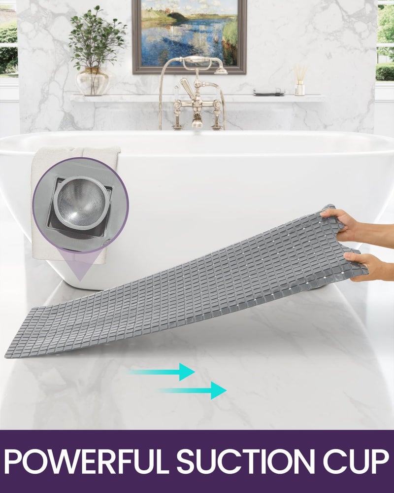 DEXI Bathtub Mat Non Slip  Extra Long 39x16  Suction Cups  Drain Holes  Machine Washable for Tub Shower Floor  Grey - Image 4